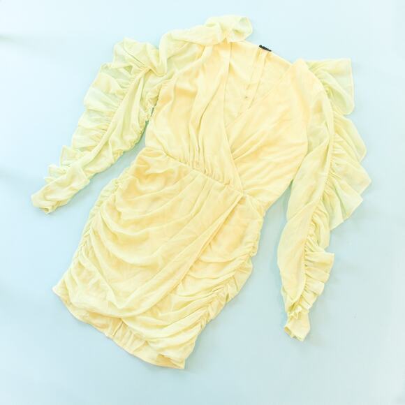 NBD x Revolve Yellow Butter Long Sleeve Ruffle Sheath Mini Dress Size Small - Picture 2 of 9